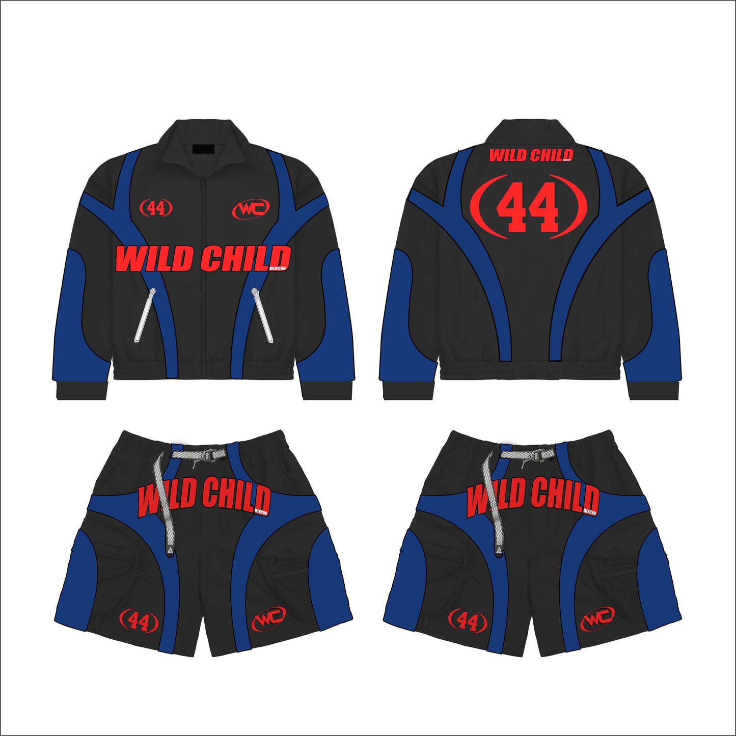 BLUE AND RED WILDCHILD SHORT SET