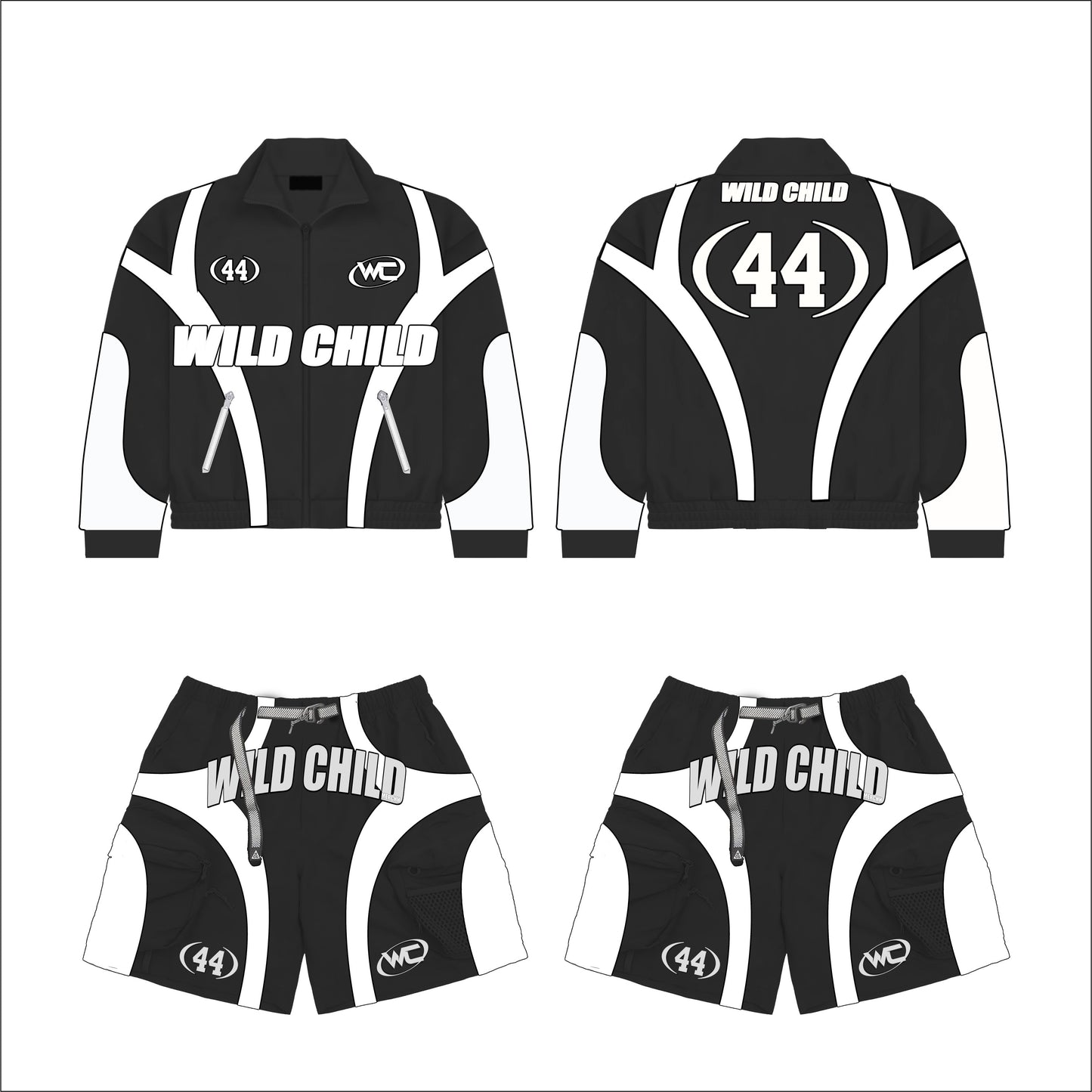 BLACK AND WHITE WILDCHILD SHORT SET